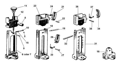 Schema componenti vari modelli di diottra del fucile Enfield No4